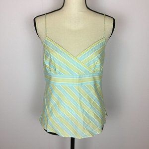 J.Crew Sz 6 Wrap Spaghetti Strap Cami Blouse Top Green/Blue/White Striped